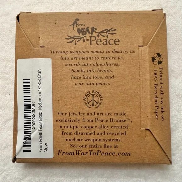 Flower Power Peace Bronze Pendant Necklace on 18" Rolo Chain - Picture 3 of 4